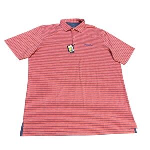 Johnnie-O Shadow Creek XL Coral‎ Blue Striped UPF 50 Performance Golf Polo Shirt
